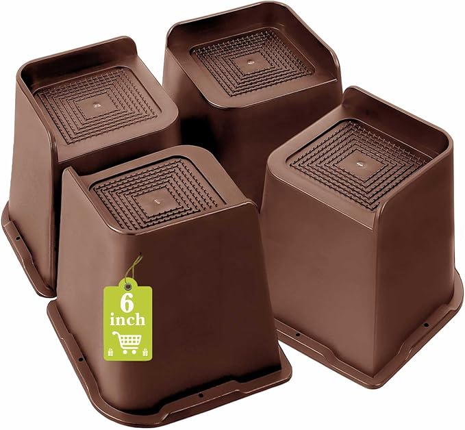 Bed Risers 1 inch, 2 inch, 3 inch, 4 inch, 6 inch, 8 inch Heavy Duty, Oversized Furniture Riser for Couch Sofa Table Chair Leg Frame Dorm, Support up to 6000 Lbs (Chocolat Brown 4 Pack, 6 inch)