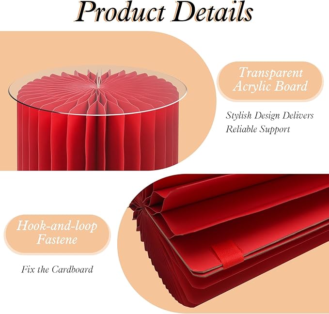 magalo Cylinder Stands for Party 3PCS Foldable Cardboard Columns Round Display Pedestal Stand Cylinder Tables for Wedding Birthday Baby Shower Dessert Cake Decoration-Red