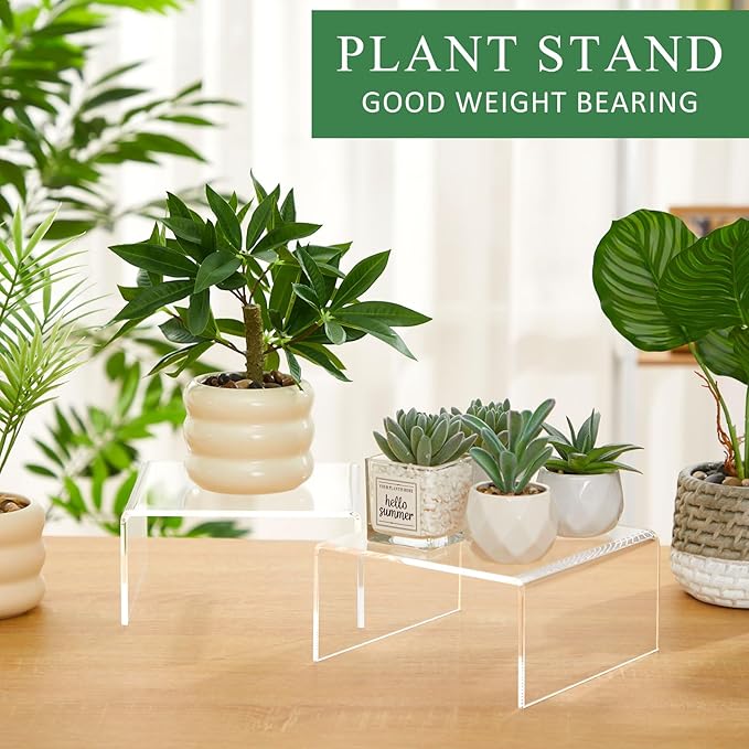 2 Pcs 7 x 7 Inch Large Acrylic Risers Display Stands 5 mm Thick Acrylic Shelf Riser Showcase for Collectibles Jewelry Cupcakes Food Figures Perfume Cabinet (Clear)