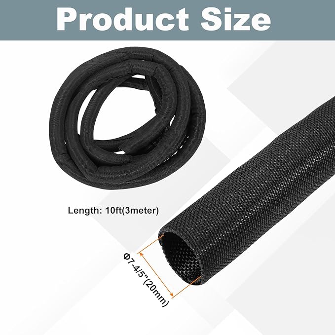 MECCANIXITY 4/5 Inch ID Split Loom Tubing 10ft Polyester Cord Protector Wire Cable Sleeve for USB Cable Power Cord, Black