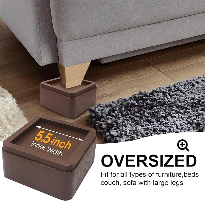 Bed Risers, Elevation up 3 inch, Heavy Duty Couch Risers 6000lbs, Stackable 3/6 / 9 inch Bed Furniture Risers Fits 5.5X5.5 inch Legs for College, Dorm, Couches, Tables, Desks, Set of 4
