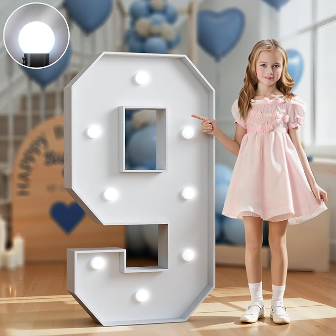 Marquee Numbers 3 Feet Tall Big Light Up Numbers 9th 19th 90th Happy Birthday Decorations White Anniversary Party Decor Large Cardboard Prop Backdrop Sign 9