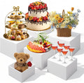 6 Pcs Buffet Risers and Stands, Food Risers for Buffet Table, Display Stand Shelf for Party, Catering, Jewelry & Collectibles, White Acrylic Nesting Boxes for Food Display (3" 4" 5" 6" 7" 8")
