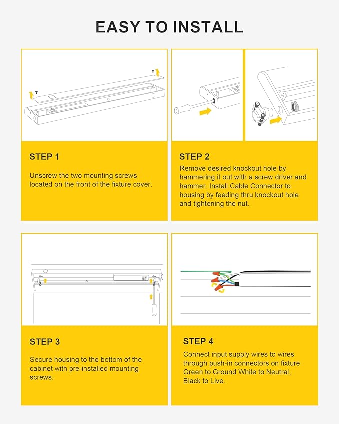 Hardwired Under Cabinet Lighting 36 Inch, 3 Color Settings - Soft White(3000K), Bright White(4000K), Daylight White(5000K), 2 Pack Linkable Dimmable Under Counter Lights for Kitchen, CRI 97