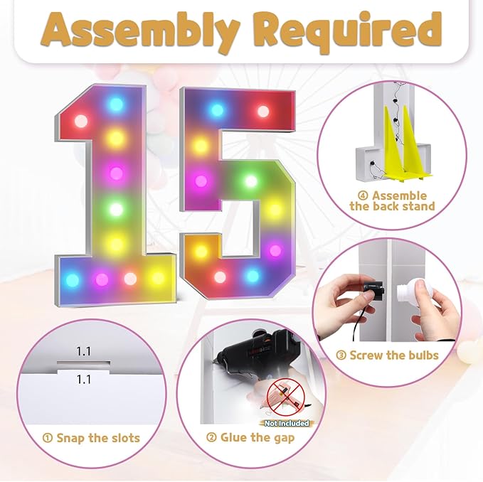Marquee Numbers Colorful 15th Birthday Decoration: 4FT Large Light Up Quinceanera Birthday Decorations Anniversary Backdrop Cardboard Sign 18 Colors Number 15 Mosaic Balloon Frame