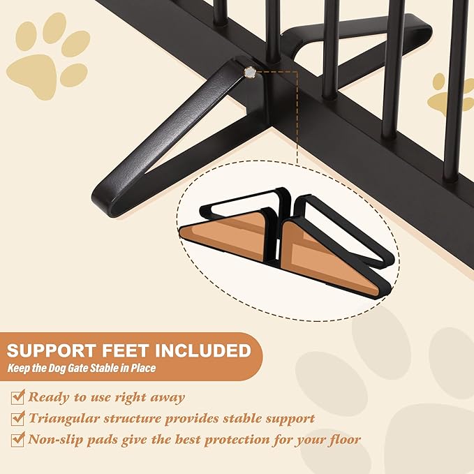 Freestanding Pet Gate for Dogs, Indoor Wooden Foldable Dog Gate for House, Doorway, Stair, 80 Inch Wide, 4 Panels 32",Brown