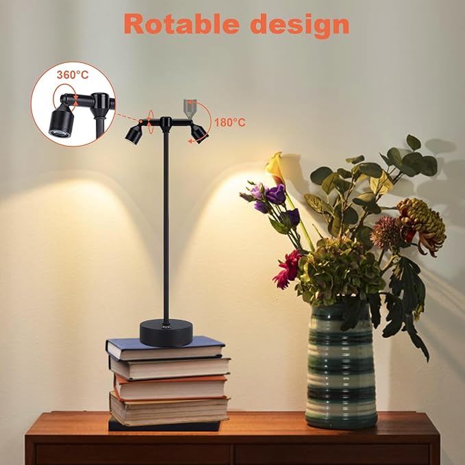 IMAGE Rechargeable Cordless Spotlight, Table Spotlight Accent Lighting for Plants Pictures Artwork Jewelry Showcase Model Display Shelves Cabinet Table Lamp for Home Restaurant Dinner Bar Warm White