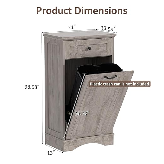 13 Gallons Tilt Out Trash Cabinet Freestanding Kitchen Trash Bin Cabinet Wood Garbage Recycling Cabinet with Hideaway Drawer Pet Proof Trash Can Holder for Kitchen Living Room, Grey