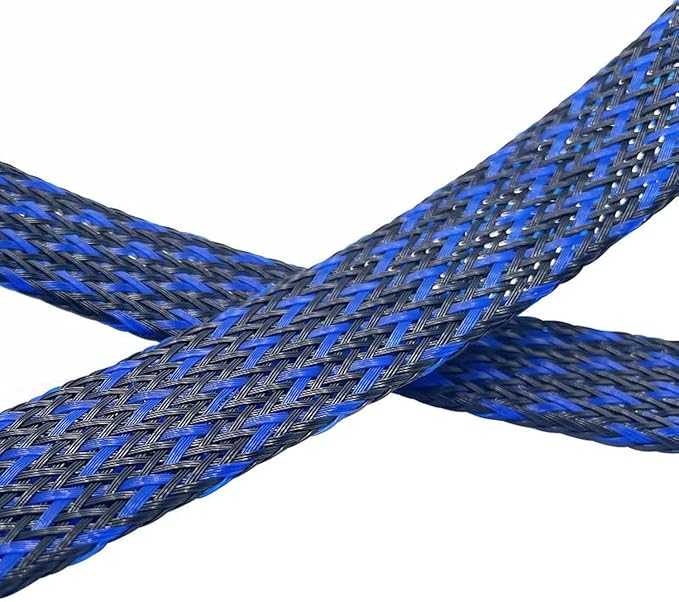 25Ft-1/2inch PET Expandable Braided Wire Sleeving,Wire Loom Cable Sleeve for TV,Computer,Home Theater,Automotive,Home Industrial,Electrical Wires,Chemical,Protect Cat from Chewing Cords,BlackBlue