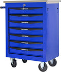 7 Drawers Tool Cart on Wheels with Stainless Steel Worktop, Heavy Duty Mobile Rolling Drawer Tool Chest with Locking Wheels & Lockable Drawers, Garage Tool Storage Cabinet (Blue, 7 Drawers)