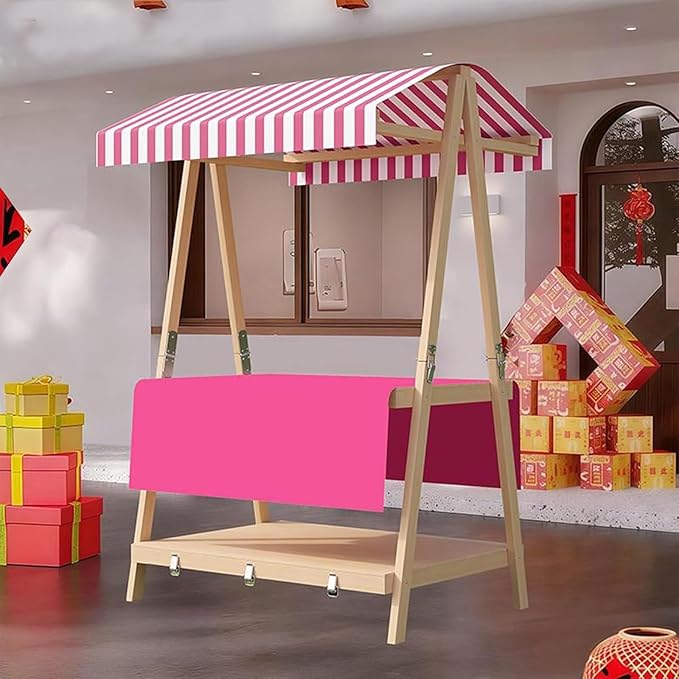 Movable Stall Display Stand, Foldable Vending Stand Kiosk Display Trolley with Canopy, Portable Food Cart, for Selling Snacks/Sweets/Toys, Multiple Colors(Pink B,140 * 190cm)