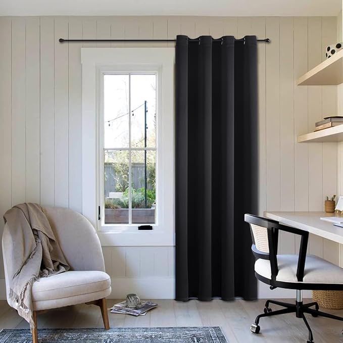 ChrisDowa Blackout Curtains 108 Inches Long for Living Room, Grommet Thermal Insulated Room Darkening Curtains for Bedroom (1 Panel Set, Black, 52W x 108L)