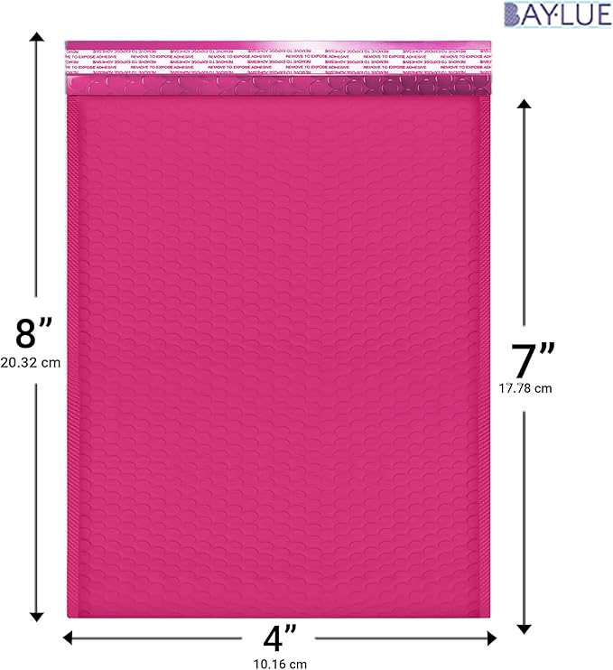 Hot Pink Small Poly Bubble Mailers 4x8 inch #000 | Self Seal Padded Envelopes | Cushioned Bubble Mailer | WaterProof trading card sports card | Lightweight mailing Shipping Bags | 500 Pack Bulk