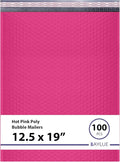 Hot Pink12.5x19.5 Inch Large Poly Bubble Mailers #6 | Padded Envelopes with Self Seal | Air Lined Cushioned Bubble Mailer | Usable Size 12.5x15 | 100 Pack Bulk | Lightweight shipping Bags