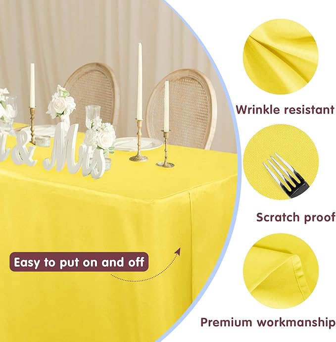 HolidayIdeas Yellow Fitted Table Covers - 96 x 30 Inch - 2 Pack Rectangle Tablecloths for 8 Foot Tables, Polyester Fabric Tablecloth for Parties, Baby Shower, Wedding, Trade Show