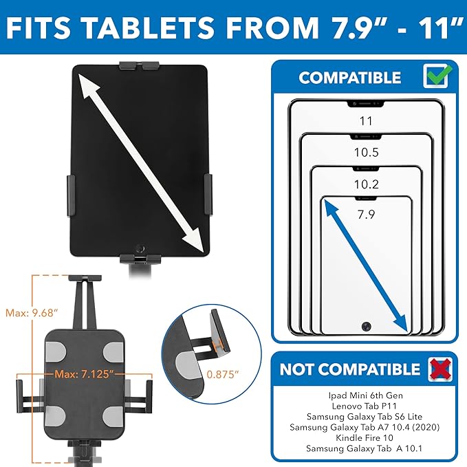 Mount-It! Universal Tablet Kiosk Stand, Anti-Theft Tablet Floor Stand with Lock for Business and Retail Use | Universal Fit for 7.9" to 11" iPad and Samsung Tablets, Height Adjustable, Black