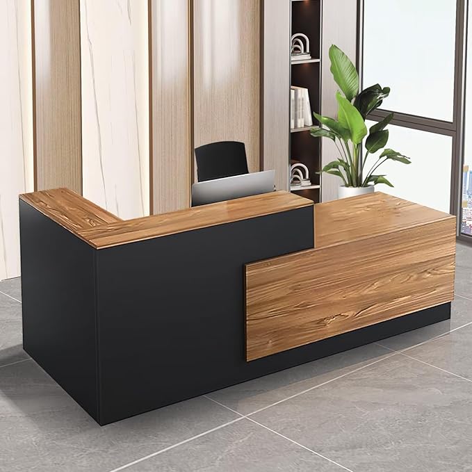 L-Shaped Reception Desk with Counter and Lockable Drawers and Storage Tall Modern Front Desk Reception Counter for Checkout Lobby Beauty Salon A Right 87inch/220cm