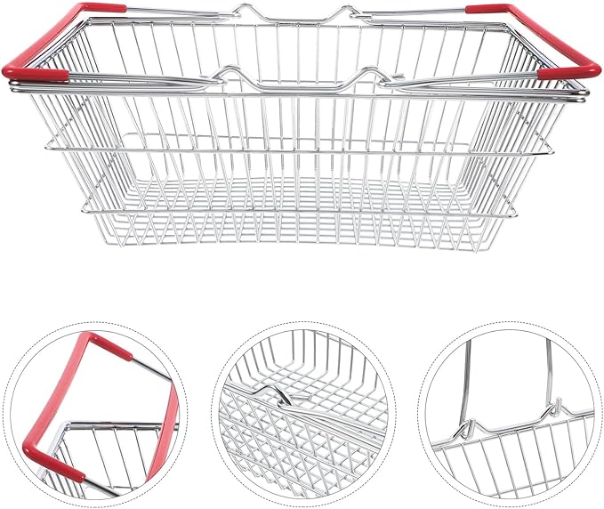 Mini Iron Shopping Basket with Handles Small Grocery Basket for Pretend Play and Storage for Boys