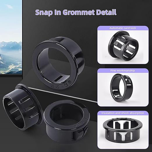50 pcs Black Snap Bushing 3/8" (11 mm) Mounting Diameter, Plastic Cable Hole Grommets for Wiring, Round Nylon Snap in Locking Electrical Wire Cord Hose Tubing Bushings Grommets Protectors