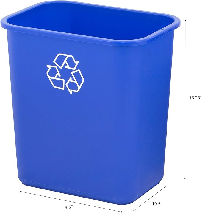 United Solutions 7 Gallon / 28 Quart Space Saving Recycling Bin, Fits Under Desk and Small, Narrow Spaces in Commercial, Kitchen, Home Office, and Dorm, Easy to Clean, Recycle Blue (Pack of 12)