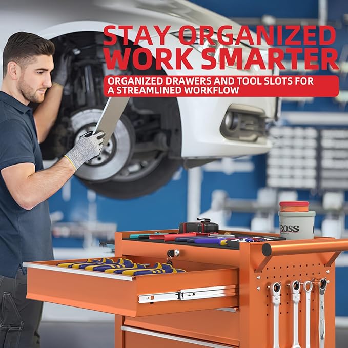 5-Drawers Garage Tool Chest, Large Capacity Tool Cabinet Heavy Duty Mechanic Rolling Tool Box Metal Locking Tool Cart with Drawers and Wheels for Storage