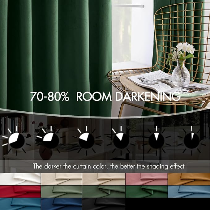 MIULEE Christmas Velvet Curtains 90 Inches Long 2 Panels Set for Bedroom, Pinch Pleat Back Tab Luxury Thermal Insulated Living Room Darkening Pleated Blackout Window Drapes with Hooks, Emerald Green