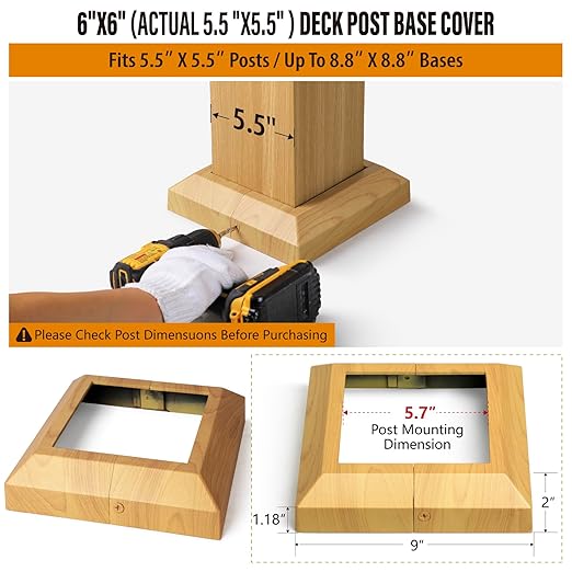 2 pcs 6"x6" (Actual: 5.5"x5.5") Aluminum Deck Post Base Cover, for Deck railings, Stairs, Patios, Porches Split Deck Post Skirt (Burlywood)
