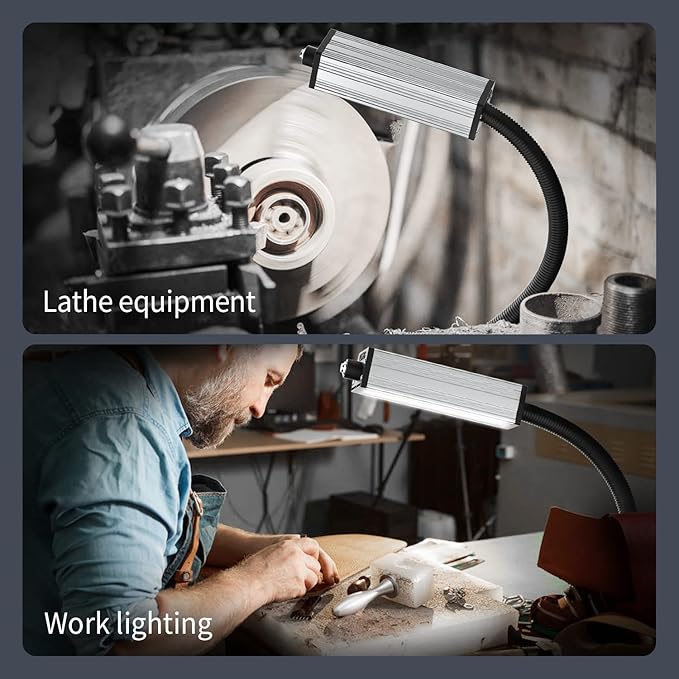 Flexible Work Light, Machine Light, Gooseneck Led Light IP66 Waterproof 800 Lumen 120 Volt 44Leds Screw Mounted Floodlights for Machine Tools Lathes and Workbenches