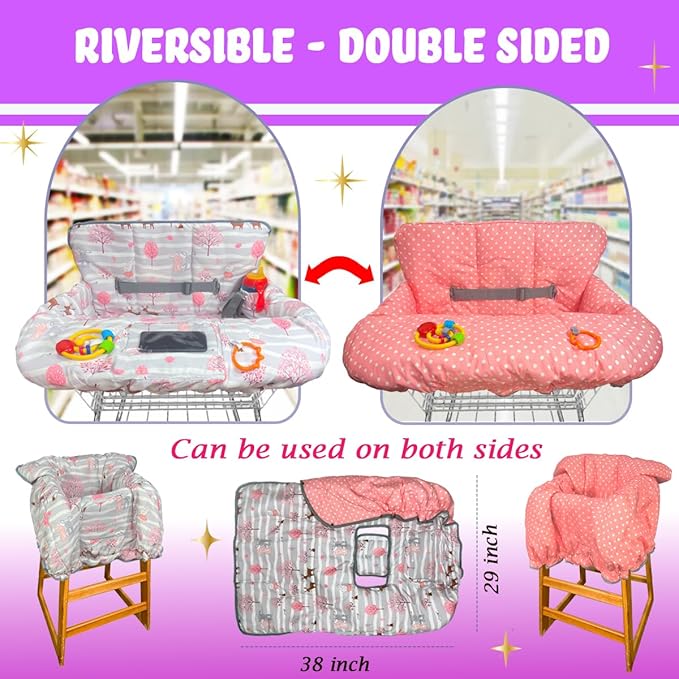 Shopping Cart Cover for Baby Grocery Cart Cover for Baby boy and Baby Girl, High Chair Cover for Baby and Toddler, Baby Registry Gift - Waterproof - Extra Large - Cotton - Double Sided (Coral Pink)