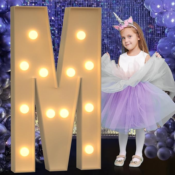 Marquee Letters 4 Feet Tall, 4FT Large Light up Letters M, Big Sign M with Warm White Light for Birthday MOM Wedding Proposal Engagement Graduation Party Backdrop Decorations