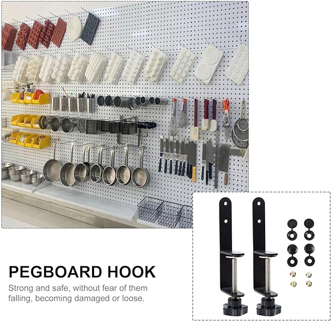 Metal Pegboard Hooks Set Strong Pegboard Bracket Clips Fine Workmanship, Organizing Tools Crafts, Black, Home Use