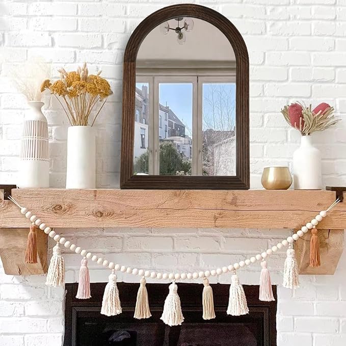 LOSOUR Arched Mirror, Farmhouse Decor Solid Wood Frame Wall Mirror, Bathroom Mirrors, Large Vintage Mirror for Bathroom, Living Room,Bedroom, Entryway, Hallway,Foyer (Coffee, 36" L x 24" W)