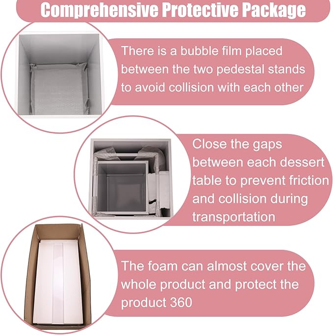 HAISIWLKJ 3PCS Square Pedestal Stands for Parties, White Metal Square Plinths Dessert Table Cube Display Pillars for Birthday Wedding Bridal Baby Shower Party Decorations(Small)