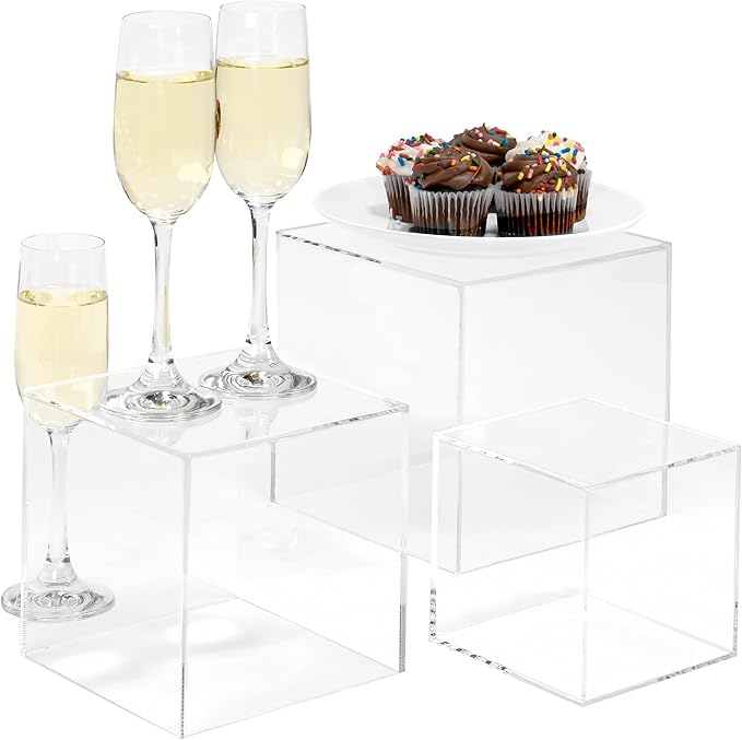 Red Co. Set of 3 Crystal Clear Acrylic Cube Display Nesting Riser Stands with Hollow Bottoms | Transparent