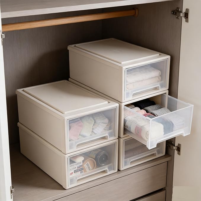 12 Quart Desktop Drawer Storage Unit, Plastic Stackable Storage Drawer, 4 Pack