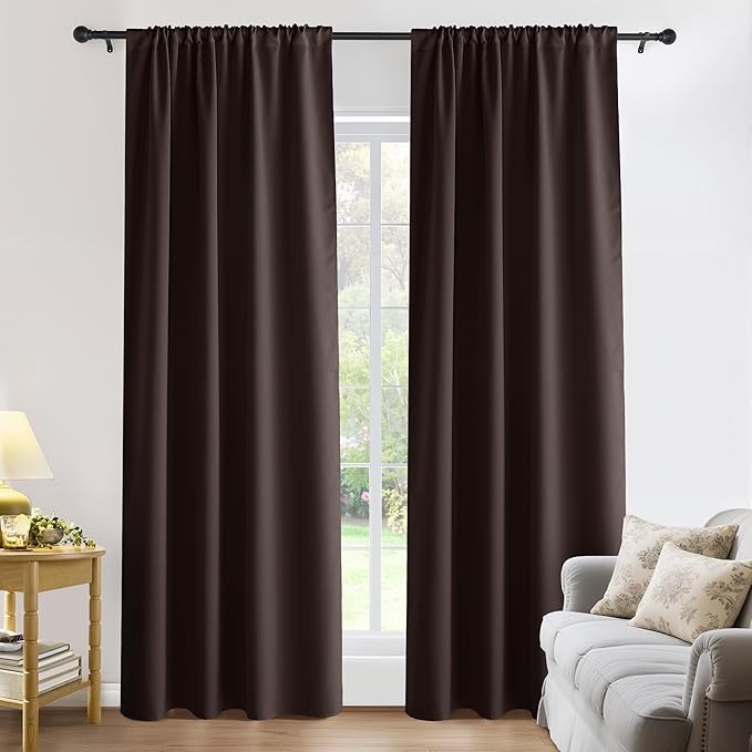 PONY DANCE Blackout Curtains 80 inches Long 2 Panels Set for Bedroom, Thermal Insulating Privacy Curtains & Drapes for Doorway Temporary Door Alternative Accordion Door, W 42 x L 80, Chocolate Brown