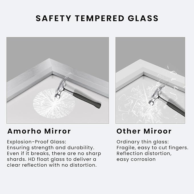 Amorho Bathroom Mirror Silver, 40x32 Inch Thick Metal Framed Wall Mirrors for Over Sink, Brushed Nickel Mirror Perfect for Bedroom, Living Room, Entryway, Rectangle (Horizontal/Vertical).