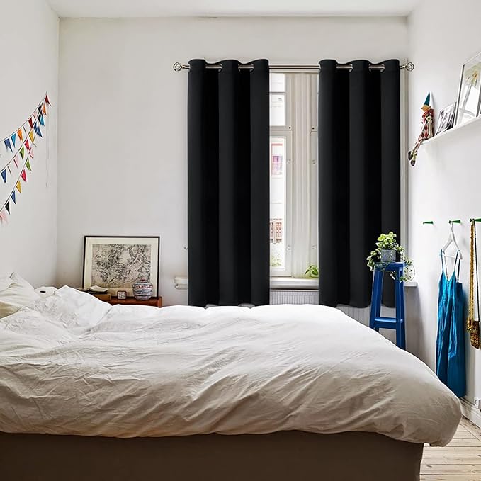 BGment Blackout Curtains for Living Room - Grommet Thermal Insulated Room Darkening Curtains for Bedroom, Set of 2 Panels (42 x 72 Inch, Black)