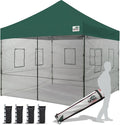 Eurmax USA 10'x10' Pop-up Canopy Tent Commercial Instant Canopies with 4 Removable Zipper End Food Service Wall kit and Roller Bag, Bonus 4 SandBags(Forest Green)