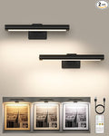 EZVALO Picture Light for Wall, Rechargeable 2400mAh Battery Lights Wireless Remote, 3 Color & Dimmable Magnetic 8'' LED Lights Display for Painting, Living Room, Gallery, Bedroom, Dashboard(Black-2P)