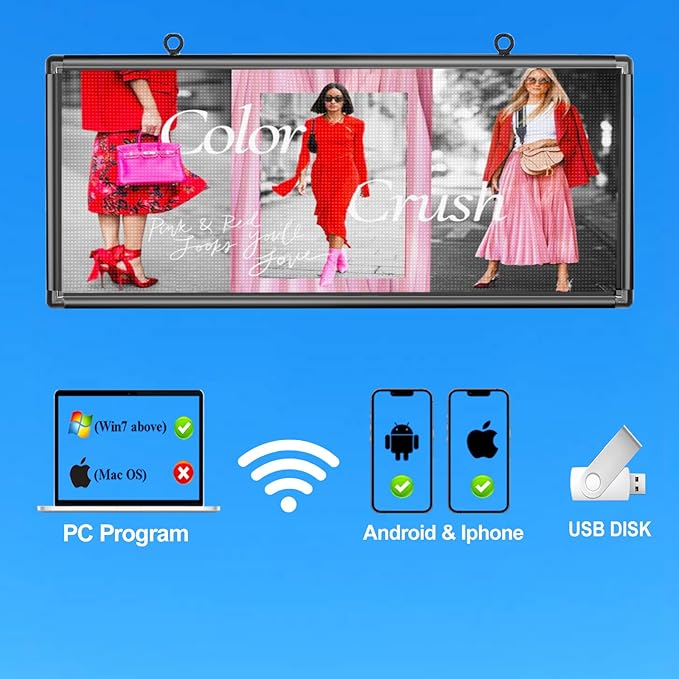 P6 Outdoor Full Color 40 x 18 inches Led Sign WIFI And USB Programmable Led Display With High Resolution Scrolling Texts, Colorful images and videos LED Advertising Screen Digital Board For Shop