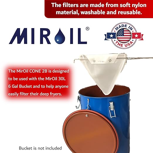 MirOil Blue Filter Pot Combo (6 Gallon) - Oil Pot & Filter Bag – Heavy Duty Steel Oil Disposable Caddy with Lid for Commercial Kitchen Storage - Grease Container for Kitchen with Bag