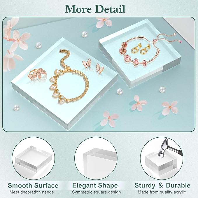 Acrylic Base Stand 8 Pack 6 X 6 X 1 Inch Acrylic Blocks for Display Trophy Base Clear Square Cube Riser Display Cylinder Pedestal Stands for Collectibles Jewelry Props Food Display