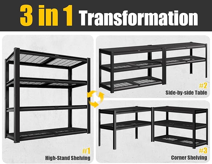 PrimeZone 40" W Heavy Duty Garage Shelving 2200 LBS 4 Tier Storage Shelves Adjustable Industrial Metal Wire Shelf Utility Rack for Garage,Basement,Pantry,Warehouse,Commercial,40" WX20 DX60 H 6Pack