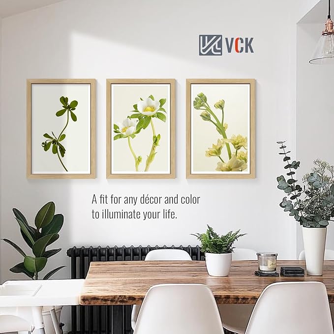VCK 12x18 Picture Frame 5 Pack - Natural Oak, High-End Wood Poster Frames with Tempered Glass, Display 11x17 Photo with Mat or 12x18 without Mat, Art Gallery-Quality, Wall Hanging, Natural Oak