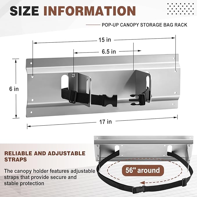 Shimeyao Pop up Canopy Tent Storage Bracket Wall Mount Canopy Holder with Adjustable Safety Straps for Enclosed Trailer Garage, Fit up to 10' x 20' Expanded Tents