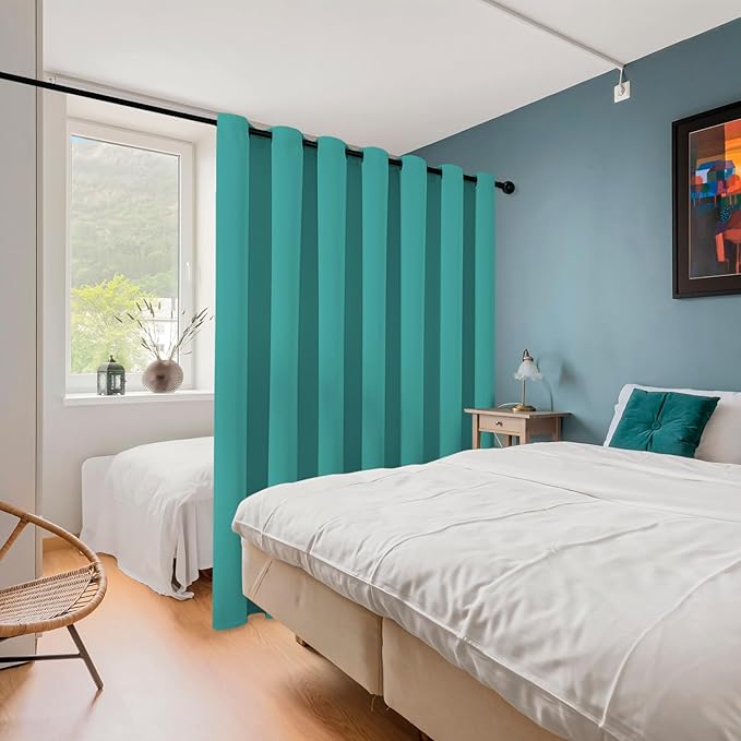 ChrisDowa Room Divider Curtain 84 Inches Long, Wide Blackout Sliding Door Curtain for Bedroom, Room Darkening Privacy Window Curtain for Patio Door (1 Panel Set, Teal, 100 x 84 Inch)