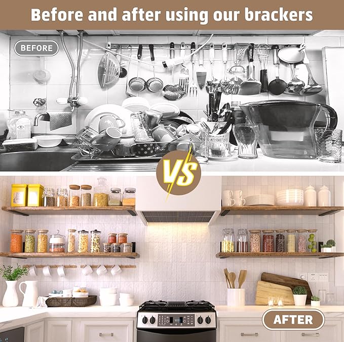 Countertop Support Bracket 12 Inch 4 Pack Countertop Bracket for Granite 3/8" Thick 12"x6"x2.5" Heavy Duty L Brackets Shelf Brackets Metal Corbels for Quartz/Granite/Wood/Concret/ Laminate Countertops