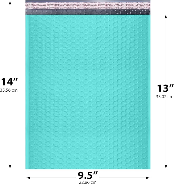 Teal 10x13 Inch Poly Bubble Mailers |Self Seal Padded Envelopes for Thick books | Air Cushioned Bubble Mailer | Usable Size 9.5x13 Inch | Waterproof Lightweight Mailing Shipping Bags | 200 Pack Bulk