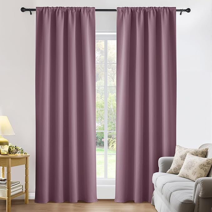 PONY DANCE Blackout Curtains for Bedroom 90 inches Long 2 Panels Set, Thermal Insulated Rod Pocket Black Out Window Drapes, Noise Reducing Window Treatment for Living Room(W42 x L90 inch, Dusty Rose)